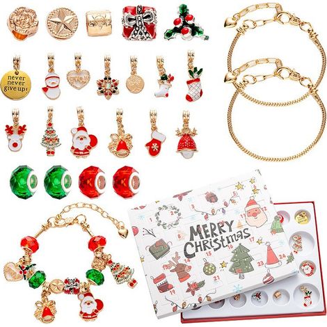 Altre decorazioni natalizie, kit fai da te per braccialetti con ciondoli del calendario dell'avvento di Natale di 24 giorni con 2 braccialetti regalo per bambini dai 5 ai 12 anni