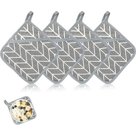 Cotton Linen Kitchen Oven Mitts with Pocket, Kitchen Gloves, Grey (1/5)