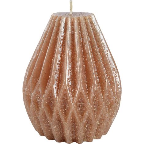 Candela decorativa in cera plissettata con glitter color marrone chiaro -Piccolo