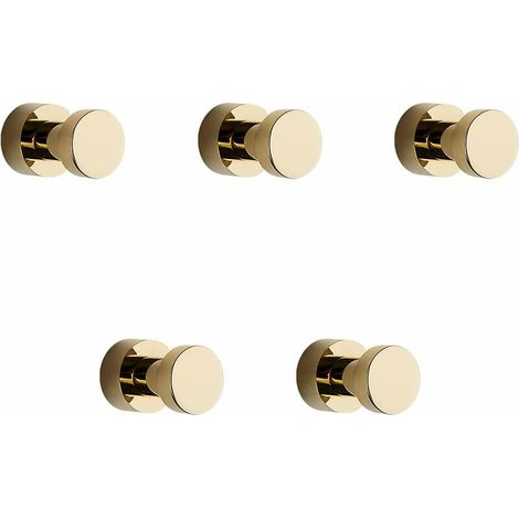 Gold Towel Hooks 5 Packs Rustproof Metal Robe and Coat Hooks, Adhesive or Wall Mounted Hooks for Bathroom (1/5)