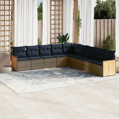 9-teiliges Gartensofa-Set mit Kissen, grau, Polyrattan (1/5)