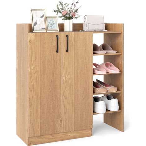 COSTWAY Shoe Cabinet Shoe Storage Organizer w/ 4 Open Shelves-Natural (1/5)