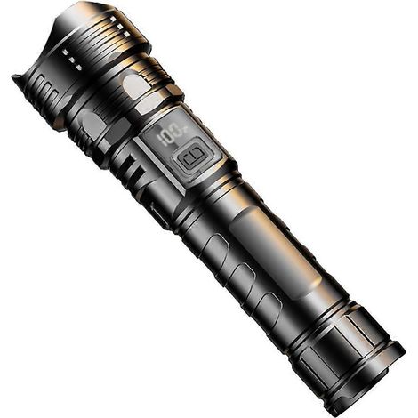 Wiederaufladbare, tragbare LED-Taschenlampe mit Digitalanzeige – Schwarz