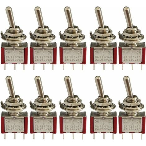 10 Pcs Mini Interrupteur à Bascule, AC 125V 6A / 250V 2A 3 Broches SPDT ON-OFF-ON 3 Broches 3 Positions SPDT Interrupteur à Bascule Autobloquant pour Pièces Auto Rouge,de (1/4)