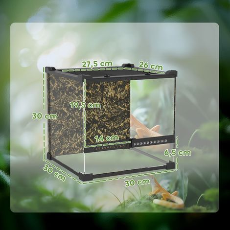 Terrarium vitré pour reptiles, socle surélevé imperméable, fermeture à pression, réservoir sécurisé pour lézards et serpents, base robuste et étanche, verrouillage facile par bouton-poussoir, habitat  (1/5)