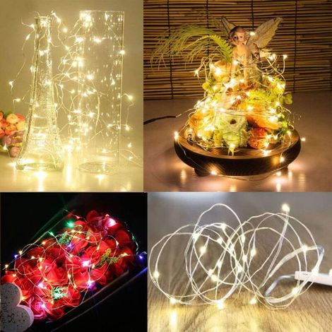 Guirnalda de luces con postes (incluidos). Paquete de 20 cables de cobre impermeables, de 1 m de largo, con 10 LED de luz blanca cálida para decorar cumpleaños, fiestas, bodas, eventos nocturnos, Navi (1/5)