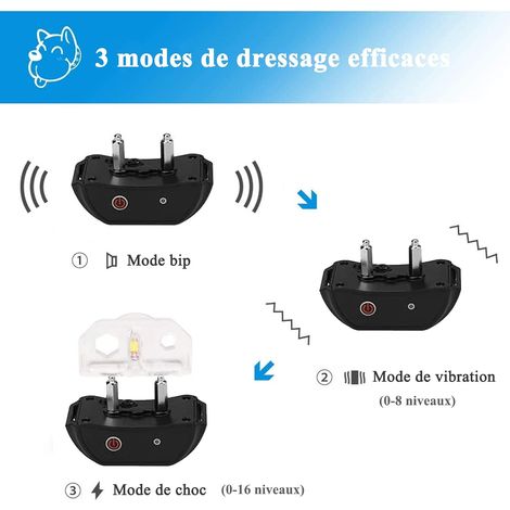 Collier de dressage de chien Rechargeable monobloc collier électrique télécommandé avec Vibration mode de son de choc électrique IP67 étanche MNS (1/4)