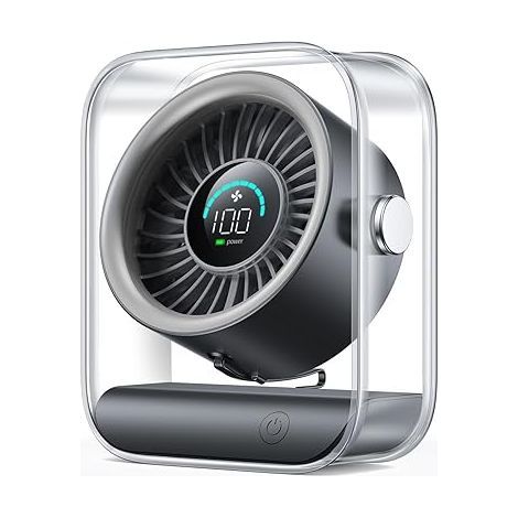 Ventilateur de bureau USB rechargeable, silencieux, avec flux d'air turbo, 100 vitesses, affichage numérique, rotation à 90°, noir