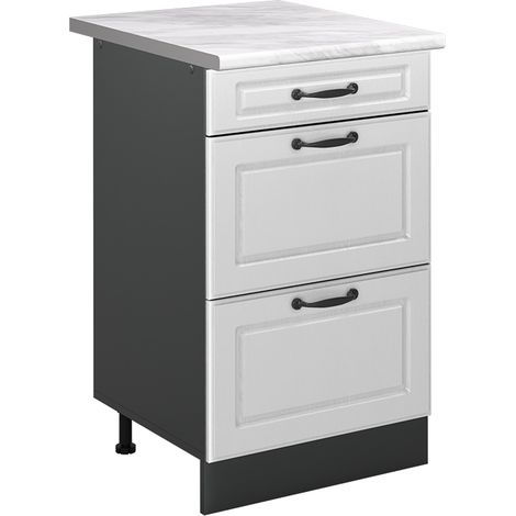 Mobiletto base per cucina R-Line, Bianco country/Antracite, 50 cm piano di lavoro Marmo, Vicco (1/5)