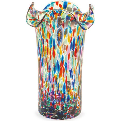 H&h veneziano vaso in vetro smerlato, 20cm, made in italy