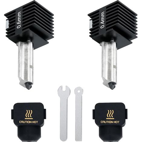 2 Pièces Kits Hotend 0,4 mm + 0,6 mm pour A1/A1 Mini, Kit Hotend pour Imprimante 3D A1/A1 Mini 3D, Assemblage Hot End 0,4/0,6 mm Buse en Acier Trempé et Chaussette (1/5)