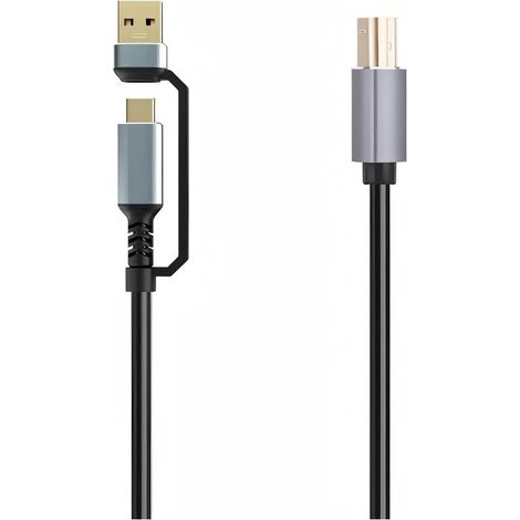 Câble d'imprimante Lyca 2-en-1 USB 2.0 vert, 1,5 m, USB-A/Type-C vers USB-B - Noir (1/2)