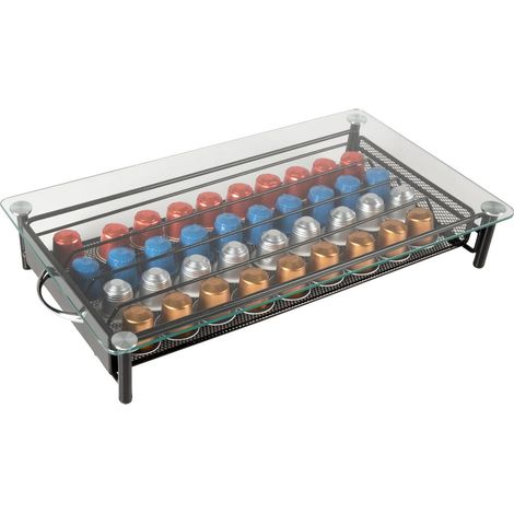 Dispenser Capsule Vetro E Metallo Per Caffè Nespresso Da 40 Posti Design Moderno