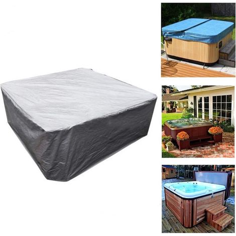 Housse de protection pour piscine carrée 240 x 240 x 85 cm couleur argent en tissu Oxford imperméable anti poussière pour protéger la piscine de jardin contre les intempéries (1/5)