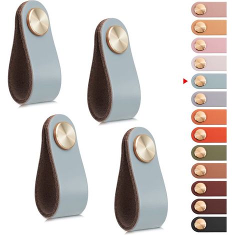 4pcs Poignée Meuble Cuir, Bouton Porte Placard Poignee Cuir Bouton de Tiroir, Poignee de Meuble Vintage pour Armoires, Commode, Cuisine, Salle de Bain (Bleu, Monotrou) (1/5)
