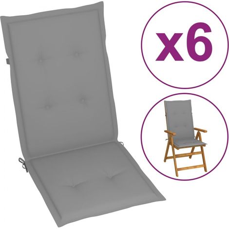 vidaXL Garden Highback Chair Cushions 6 pcs Grey 120x50x3 cm Fabric
