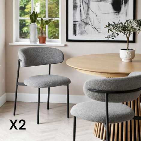 Chaise gris clair en bouclette avec dossier arrondi (lot de 2) MONTREUX (1/5)
