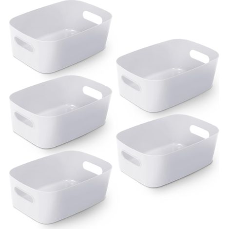 Lot 5 Paniers Rangement Blancs, Boites Portables pour Cuisine et Bureau (1/4)