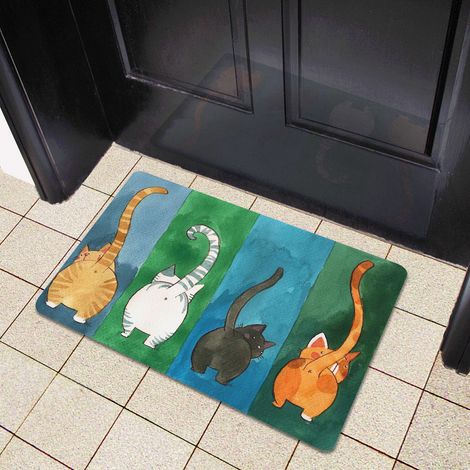 Tapis de bienvenue antidérapant à motif chat, tapis d'entrée intérieur/extérieur (L) (1/5)