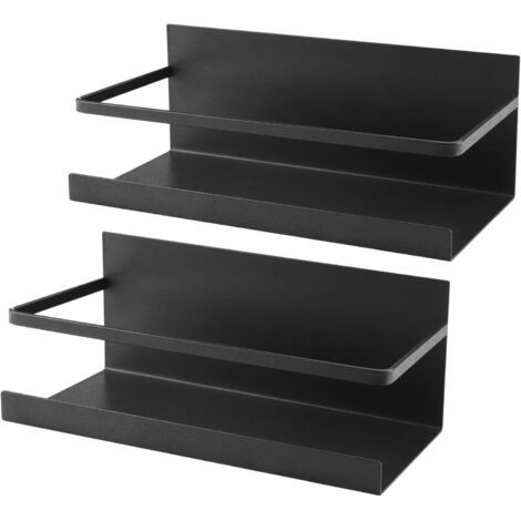 Etagère Magnétique Frigo, 2 Pièces Étagère à Épices pour Réfrigérateur, Organisateur de Cuisine, Rangement Épices, Économiseur Espace pour la Cuisine (Noir) (1/5)