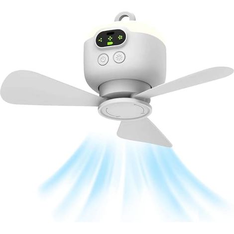KLVGTIFS PU - Ventilateur portable rechargeable 8000 mAh pour tentes 3 pales amovibles, crochet de suspension, minuterie, 4 vitesses – Blanc pour une utilisation en extérieur (toit/véranda/gazebo/pla (1/5)