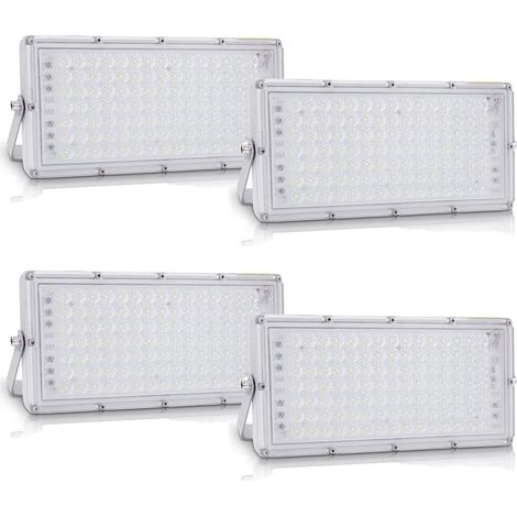 4 Pièces 100W Projecteur Exterieur LED 10000LM 6500K Blanc froid Lampe Extérieur LED de Sécurité Imperméable IP65 Spot LED Extérieur Idéal pour Jardin Garage Couloir Terrasse Eclairage