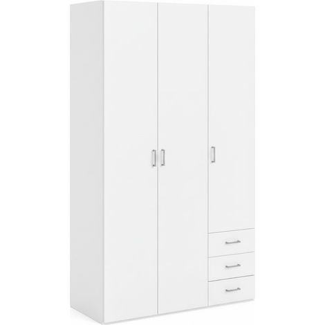 Armadio Con 3 Ante E 3 Cassetti Multiuso Per Abiti Indumenti Design Moderno Capiente Vano Appendiabiti Ripiani Interni Per Camera Da Letto Lavanderia 115.8 x 49.5 x 200.4 Cm Bianco