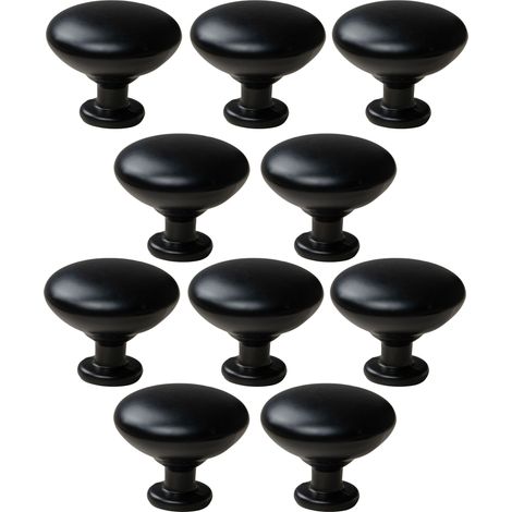 10 x Pomelli rotondi per mobili in metallo, neri (1/5)