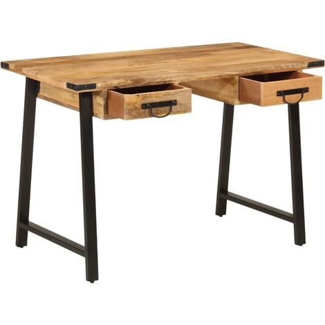Bureau  Table de travail  Table d'écriture avec tiroirs 105x55x70 cm bois de manguier massif et fer