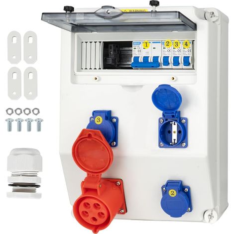 Coffret Électrique de Chantier,Répartiteur Mural,Distributeur de Courant Électrique avec Disjoncteur,5P CEE Prise et Schuko Prise,Distributeur de Puissance Consommée pour Ateliers et Usines (1/5)