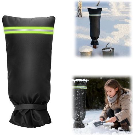 Housse anti-gel pour robinet 66 x 32 cm - protection d'hiver isolante à velcro pour tuyaux, noire (1/5)