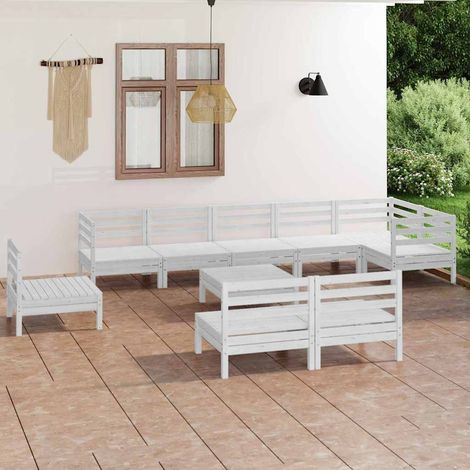 Salon de jardin 10 pcs Ensemble Table et Chaise de Jardin - Bois de pin massif Blanc BV458368 - BonneVie (1/5)