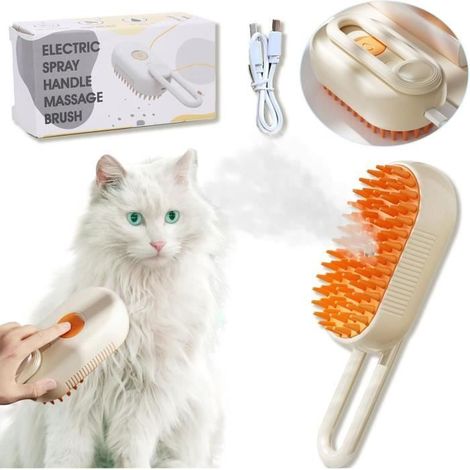 Brosse à Vapeur pour Chat, Brosse Massante pour Chat, Brosse de Toilettage Multifonction pour Chat, Brosse Chien Chat à Vapeur (1/4)