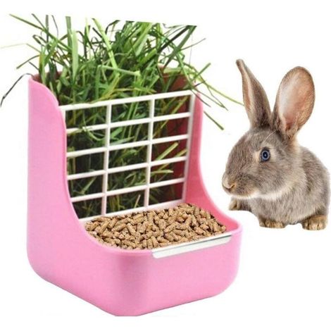Mangeoire à Lapin Mangeoire à Foin pour Cochon d'Inde, mangeoire à Foin pour Cochon d'Inde, Bow de Nourriture en Plastique Chinchilla (Rose) (1/4)