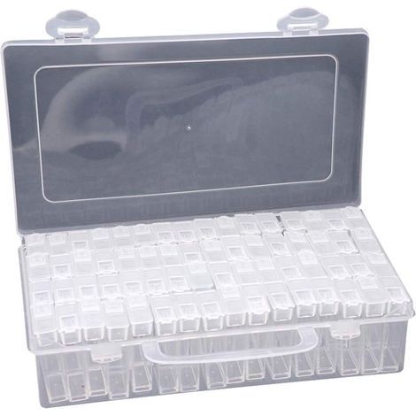 Boîte de Rangement Portable 64 grilles, Multi-Fonctions Boîte de Rangement Plastique pour Bijoux Diamant Broderie Boîte Organisateur Outils Ajustable Transparent Accessoires Nail- (1/5)