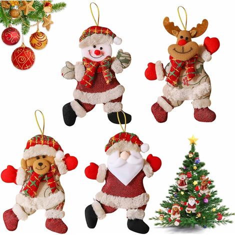 Decoration Noel Sapin,Noel Decoration Pendentif Poupée Accrocher,4 Pièces Pendentif Noel Decoration,Poupée Peluche Suspensions Ornements de Noël,Père Noël,Bonhomme de Neige,Renne,Ours (1/5)