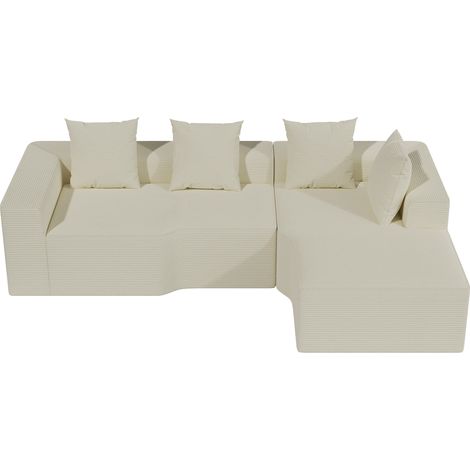 Divano angolare compresso a 3 posti,in tessuto velluto a coste,imbottitura in schiuma ad alta densità,non richiede montaggio,per soggiorno,dimensioni 270x152x59cm,beige