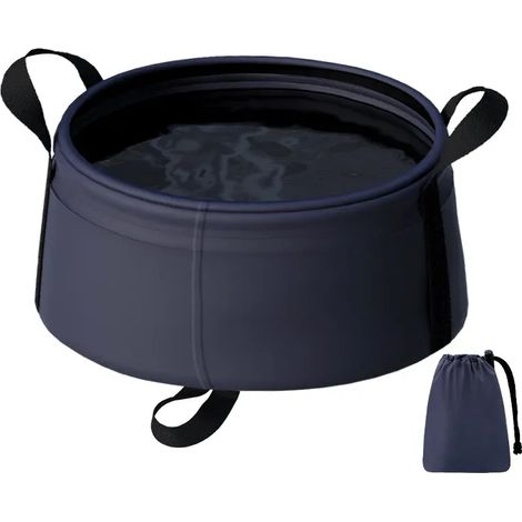 (Bleu) Lavabo pliable portable 8,5 L - Bassine de voyage pliable pour le camping, la randonnée, les pieds et le visage, léger et compact (1/4)