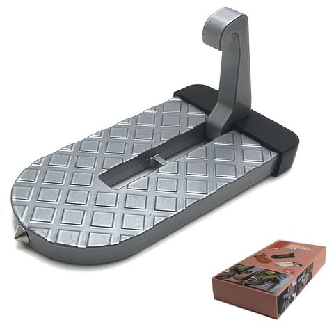 Estribo para puerta de coche, pedal con gancho en forma de U y martillo de seguridad, estribos para acceso al techo de Jeep (gris)