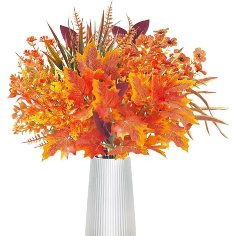 8 Bündel Künstliche Herbstblumen Deko, Künstlicher Herbststrauß mit Ahornblättern, Eukalyptus, für Innen & Außen (1/5)