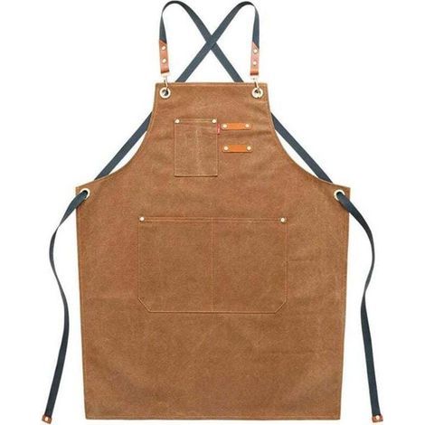 Tabliers de travail en toile pour homme avec poches, sangle réglable et grandes poches, tablier de cuisine-marron (1/3)