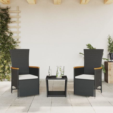 3-tlg. Garten-Essgruppe mit Kissen Schwarz Poly Rattan (1/5)