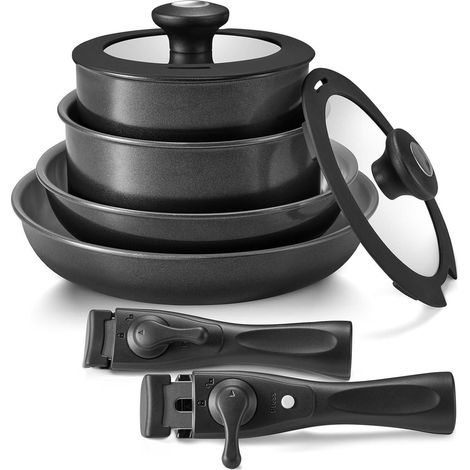 Set de casseroles et poêles 10 pièces avec poignées amovibles, antiadhésif, induction, four (1/5)