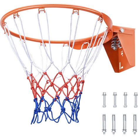 Panier de basketball mural, arceau flexible robuste en acier Q235 avec filet, anneau standard 45,7 cm pour intérieur et extérieur, fixation porte ou mur, pour enfants et adultes (1/5)