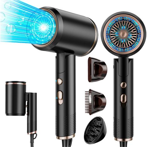 ,Ionen mit Diffusor&Konzentrator-Düse 2400W Haartrockner Schwarz (2400 Watt)