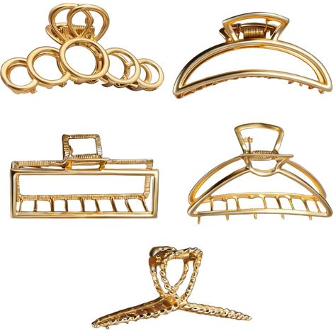 Lot de 5 Metal Grandes Pinces à Cheveux, Grandes Griffes en Métal Creux, Antidérapant Pince, pour Femme et Fille, Pinces à Cheveux pour Chevelure Épaisse, Fine (1/5)