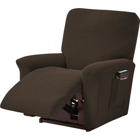 Housse extensible pour fauteuil inclinable, motif jacquard à petits carreaux, convient aux fauteuils inclinables standards et surdimensionnés, marron (1/5)
