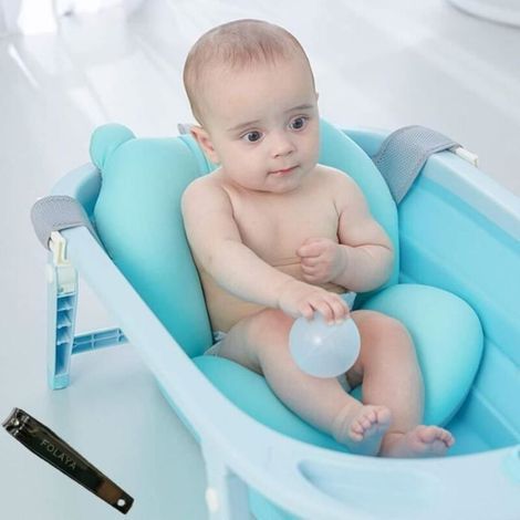 Tapis de bain pour nourrisson bébé - FOLAYA - Flottant coussin de bain - Bleu - 6 mois et plus (1/4)