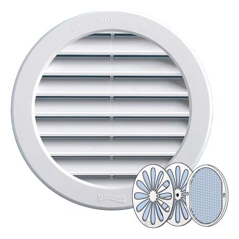 First Plast – Grille aération VMC ronde PVC avec moustiquaire – Diamètre 120 mm – Tube 100 mm – Passage d'air 35 cm² – Installation en menuiseries (1/4)