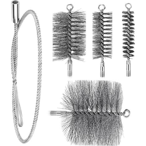 Kit de nettoyage de cheminée complet et résistant, comprenant une brosse métallique ignifugée pour le nettoyage des cheminées, des cendres, des dépôts